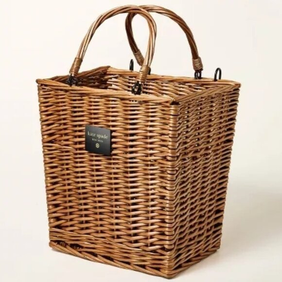 New Kate Spade Bike Basket Wicker Woven Picnic Bag Tote Storage Magazine Holder - Picture 1 of 6